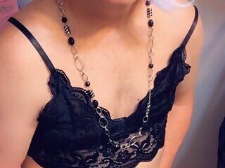 Pantyluvn sissy playing in black lace lingerie