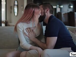 Bearded stepdad rimjob and analed busty pink haired shemale